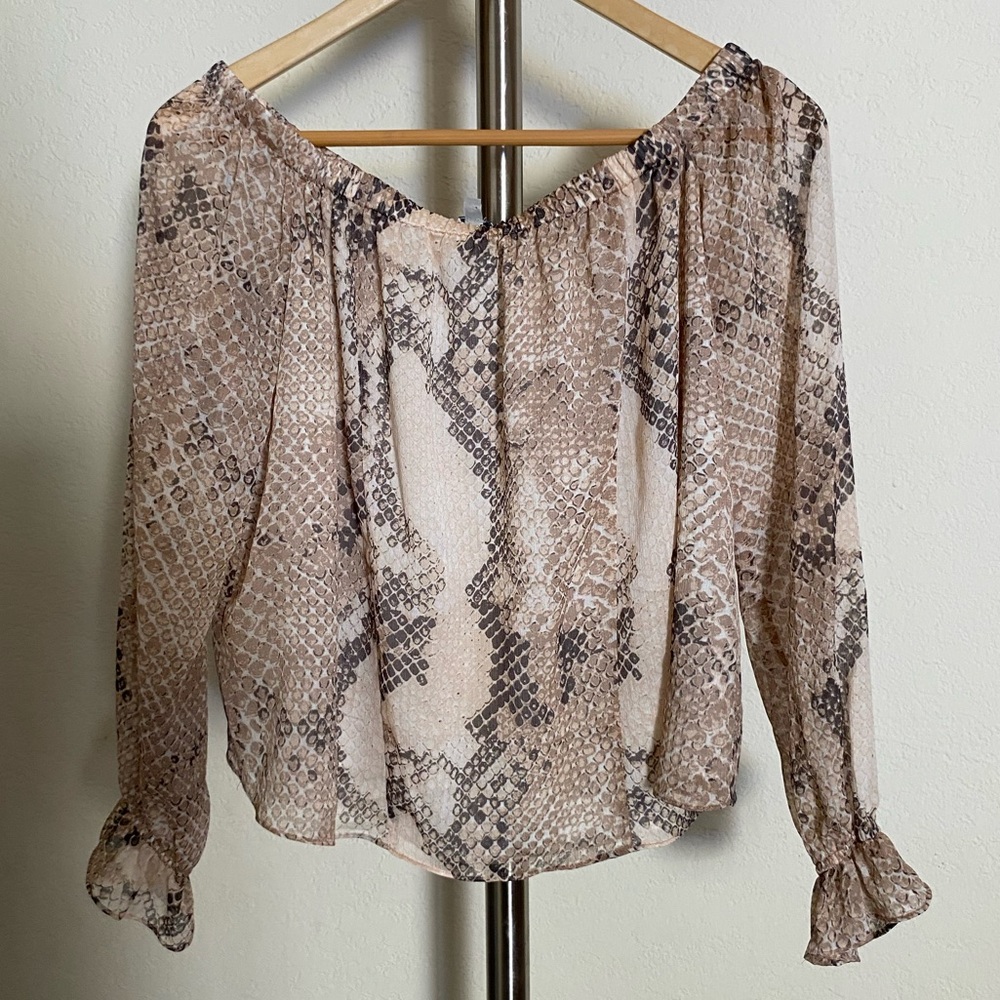 GUESS Animal Print Off The Shoulder Chiffon Blouse Size S